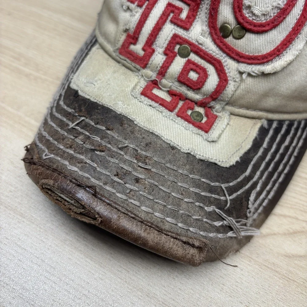 True Religion‎ Hat Cap Strap Back Distressed Leather Brim Western Mens
